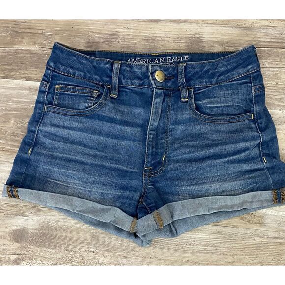 American Eagle Outfitters Hi Rise Shortie Jean Shorts Sz 6 - Picture 1 of 4